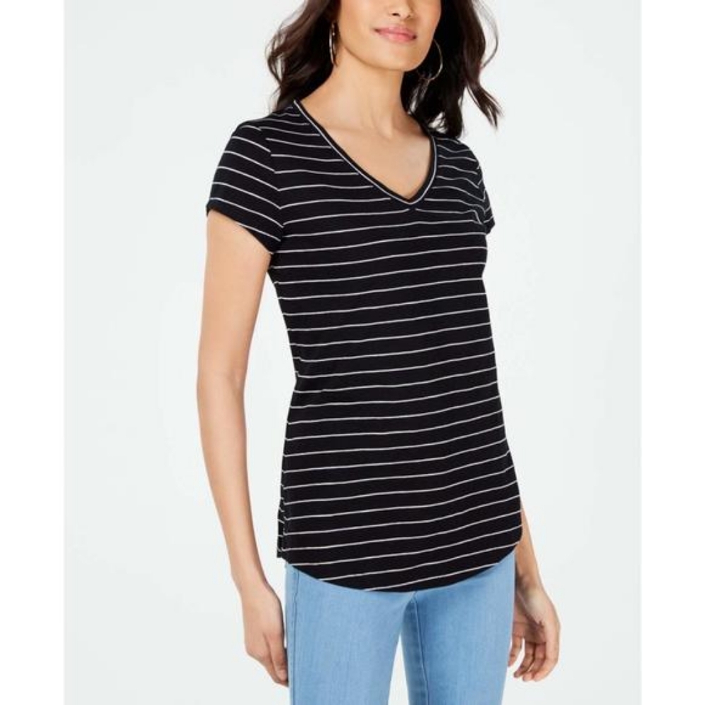 Maison Jules Striped Short Sleeve Top